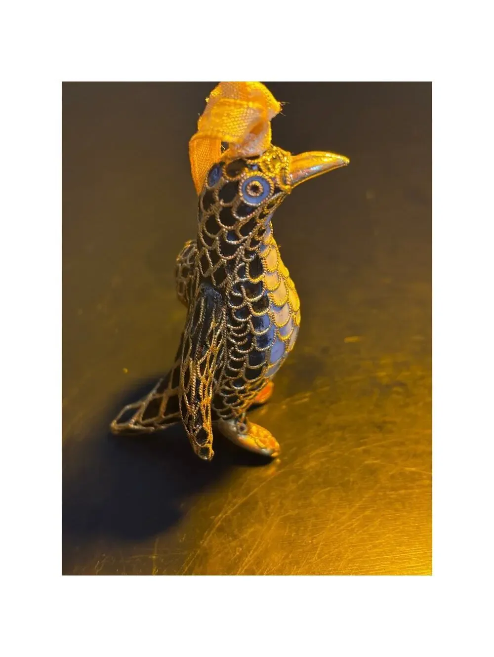 Penguin Ornament Black and Gold Mosaic Pattern